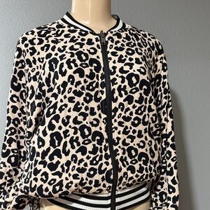 Leopard Print Bomber Jacket - Black & Cream